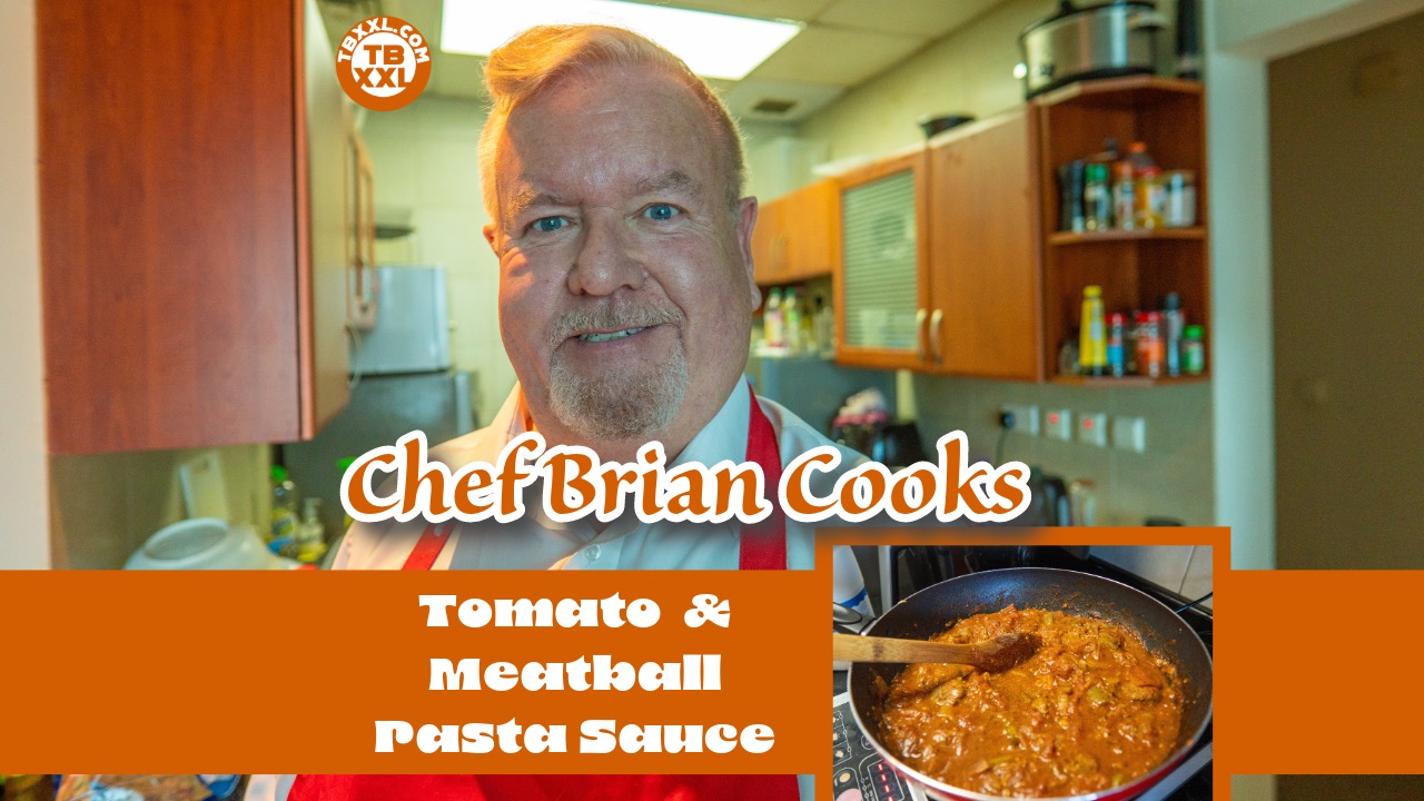 Graphic of Chef Brian Cooks Pasta Sauce with Meatball's